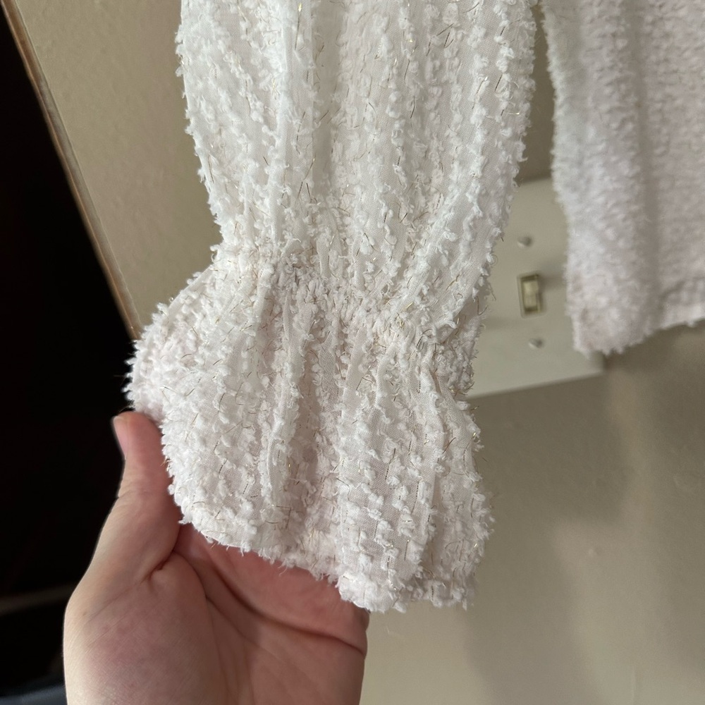 LOFT Textured Cream Blouse with Ruffle Detail - Picture 2 of 5